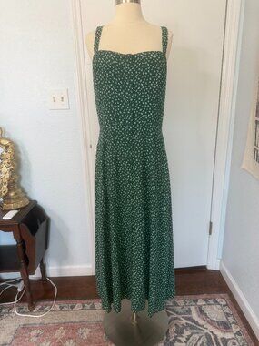 Reformation Green Floral Midi Dress Cottagecore Button Front Women’s 6
